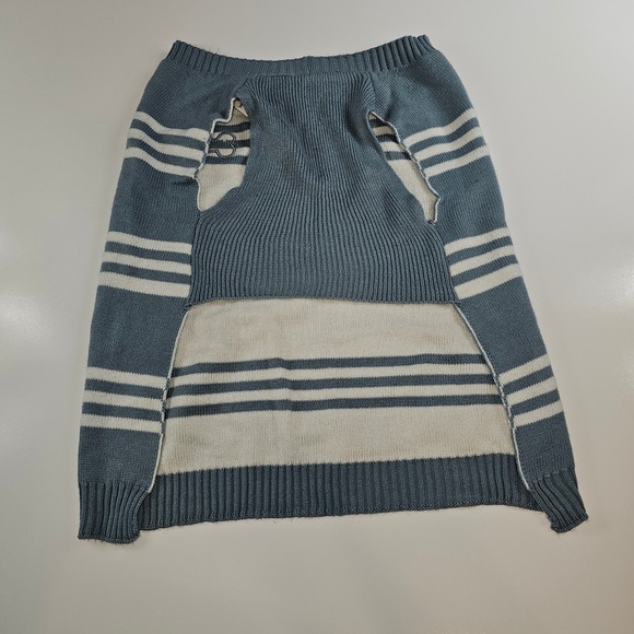 Vibrant Life Blue White Stripe Dog Sweater Pet Apparel Size L Bone Patch - Picture 2 of 6
